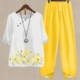 thumbnail image 2 of TNOBHG Women T-shirt Pants Suit 2 Pcs/set Women Top Pants Set Floral Print O Neck Loose Button Decor Half Sleeve Retro Elastic Waist Wide Leg Soft Breathable, 2 of 8