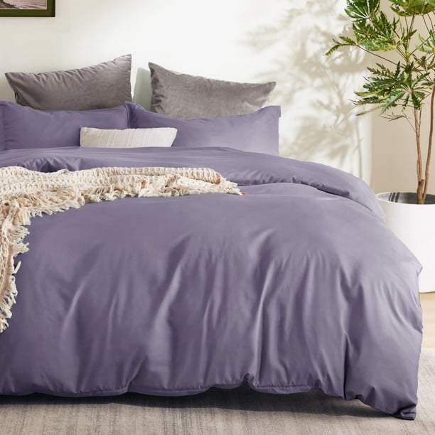 Funda de edredón, tamaño queen, suave, doble cepillado, color morado grisáceo
