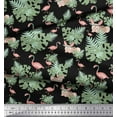 thumbnail image 1 of Soimoi Black Cotton Jersey Fabric Bunny Rabbit & Flamingo Bird Print Fabric by Yard 64 Inch Wide, 1 of 3