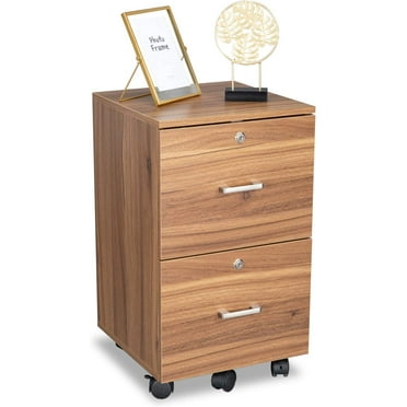 VINGLI 2-Drawer Rolling File Cabinet with Lock, Letter Size Wood Mobile Filing Cabinet Under Desk for Home Office, Walnut, 26.5in