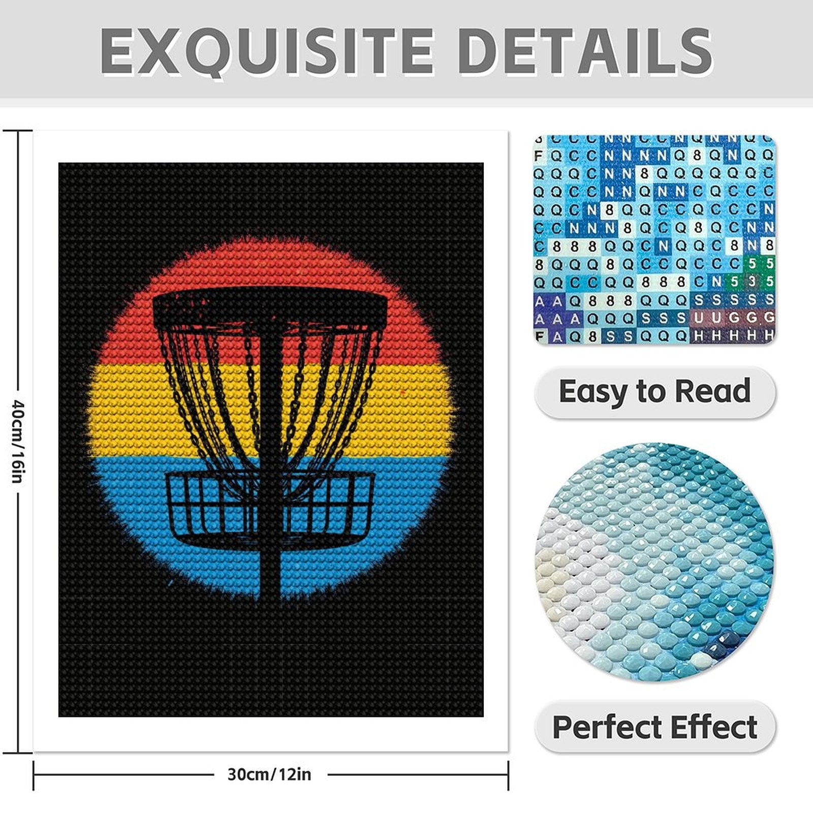 Diamond Art Kit for Adults, Disc Golf Basket Silhouette Retro Diamond Painting for Adults Beginners, 5D DIY Diamond Art Painting Kits, Colorful Diamond Painting Craft for Home Decor 12x16