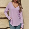 thumbnail image 4 of FAIWAD Womens Tunic Tops Casual Deep V Neck Long Sleeve Plain T Shirt Trendy Curved Hem Blouses, 4 of 6