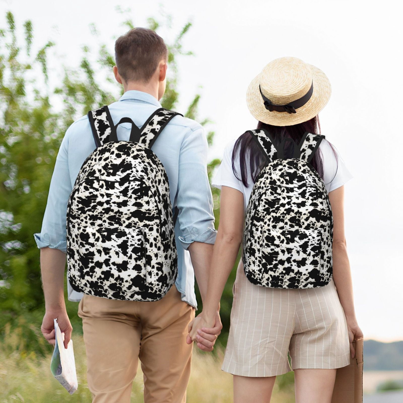 Picia Cow Skin 1 Printed Canvas Daypack - Stylish and Durable Vintage Compact Backpack - Class, Work, Travel, or Laptop Bookbag,Organized Compartments-Small