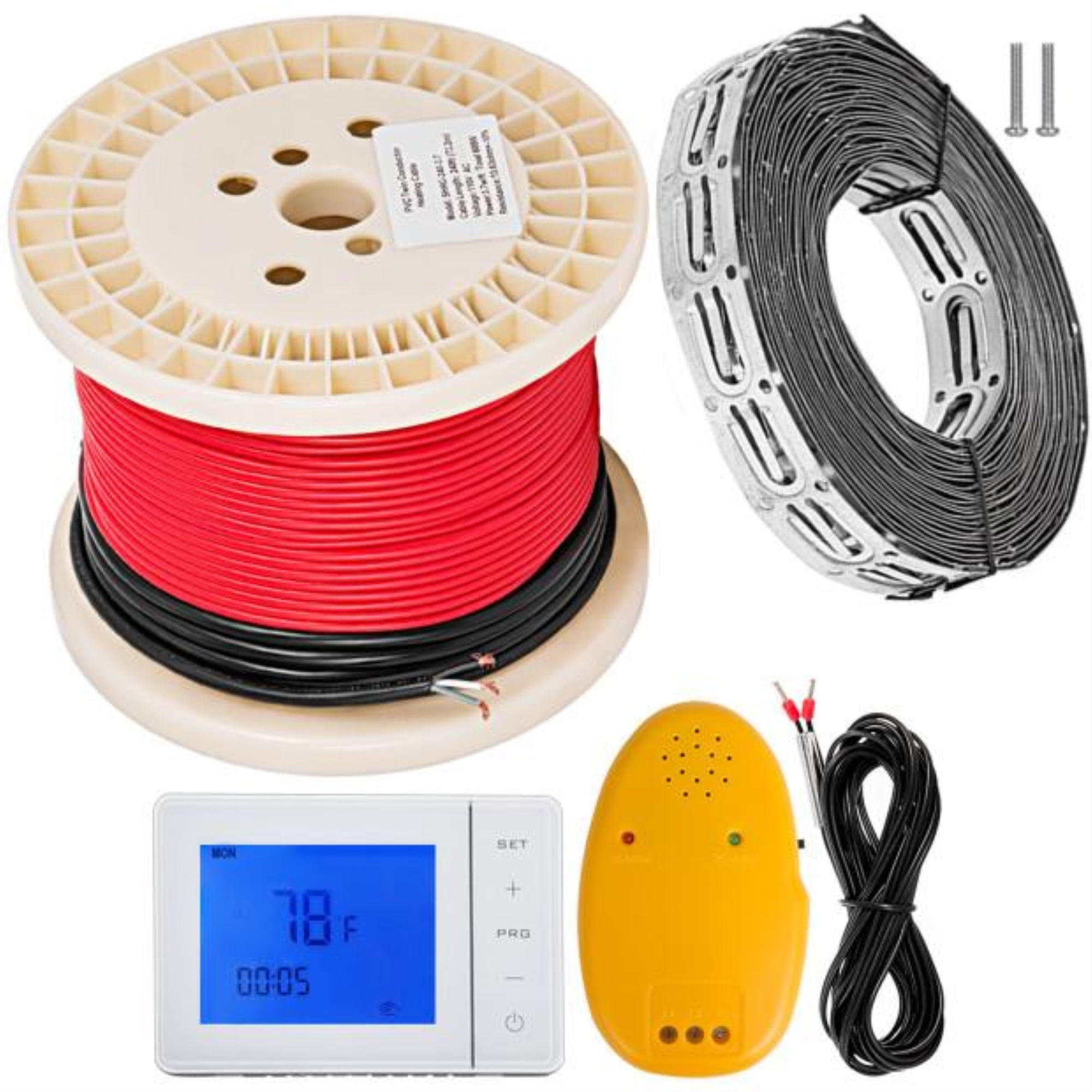 Electric Tile Radiant Warm Floor Heat Kit 10 sqft With Thermostat Cable Guides 