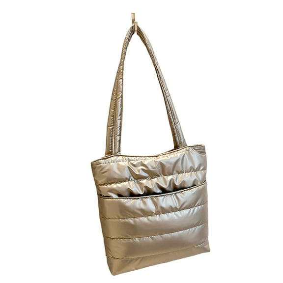 Stylish Female Quilted Glossy Shoulder Bag Cotton Padded Puffer Large Capacity Handbag with Multiple Pockets for Women