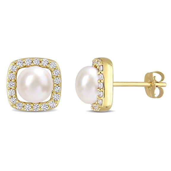 Everly Women's Cultured Pearl and Created Sapphire 10k Yellow Gold Earrings