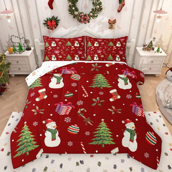 Homewish Cartoon Snowman Snowflakes Bedding Comforter Set 2pcs for Preppy Child Kids,Happy Xmas Gifts Twin Comforter Sets Microfiber,Merry Christmas Breathable Bedding Set,Super Cozy Room Decor