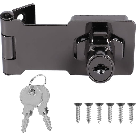 Security Hasp Lockable Safety Hasp Sliding Door Stainless Steel Lock Device Cabinet Lock Keyed Hasp Lock with Key for Doors Wooden Box Garage Door Black (3.74 inch)