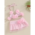thumbnail image 3 of Bslissey Baby Girls Swimsuit Outfits Halter Neck 3D Flower Tie Up Tops + Elastic Waist Mesh Shorts Infant Toddler Casual Cute 2Pcs Bikini Split Swimwear Set 0-24M, 3 of 8