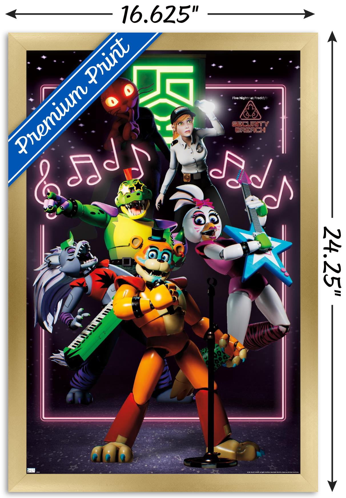 Five Nights at Freddy's: Security Breach - The Band Wall Poster, 14.725" x 22.375" Framed
