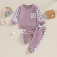 thumbnail image 2 of Douhoow 0-3Y Baby Girl Fall Outfits Long Sleeve Patchwork Checkerboard Sweatshirts Pants 2Pcs Set, 2 of 9
