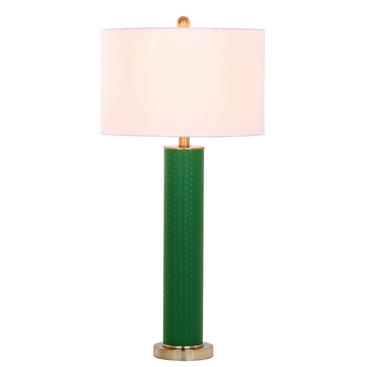 SAFAVIEH Ollie 31.5 in. H Faux Column Table Lamp, Dark Green Faux Woven Leather, Set of 2