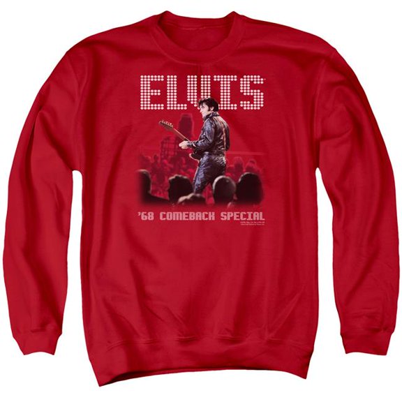 Trevco Sportswear ELV521-AS-4 Elvis Presley Return of the King Adult Crewneck Sweatshirt, Red - Extra Large
