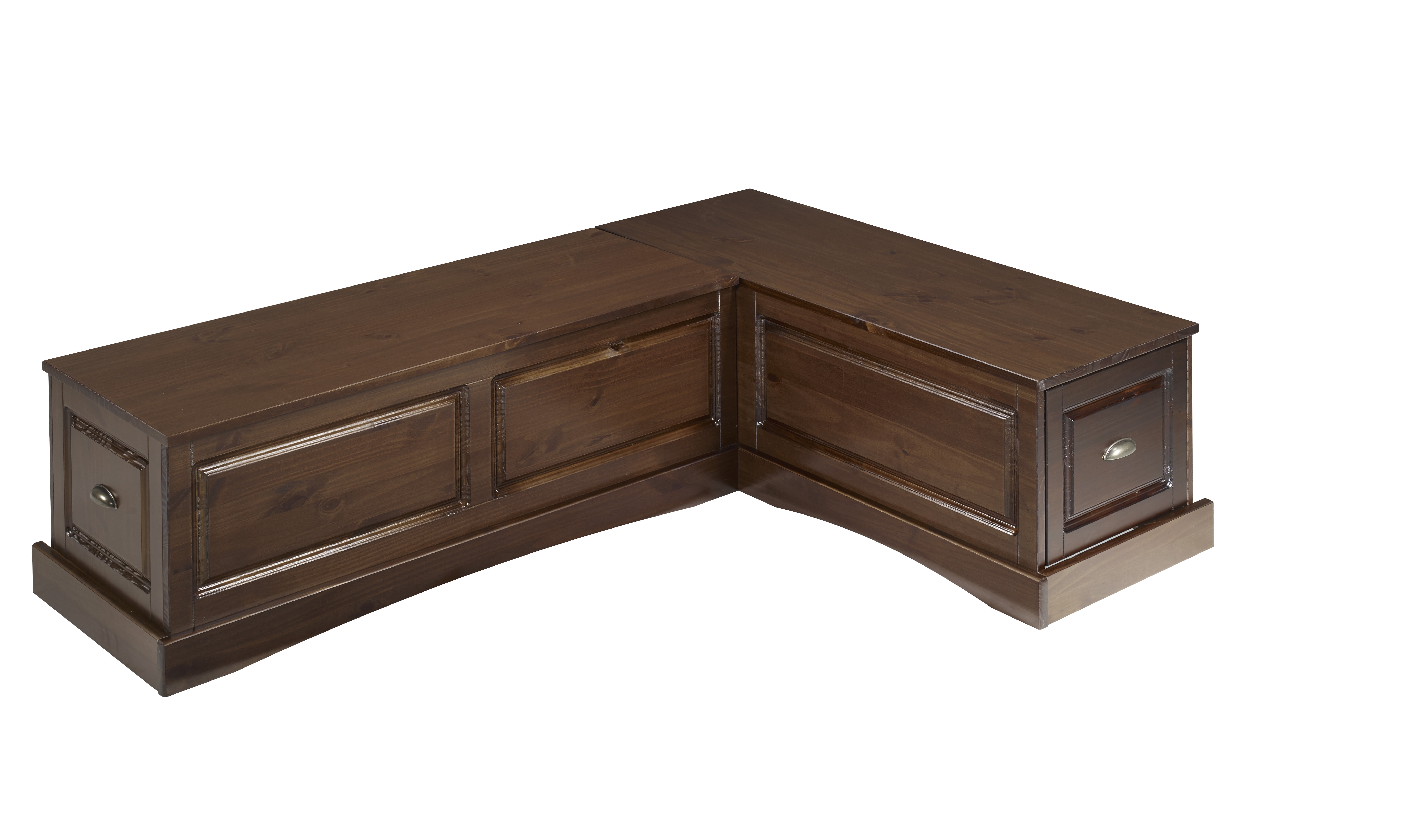 Linon Trefny 3-Piece Backless Corner Breakfast Nook Dining Set with Storage, Walnut