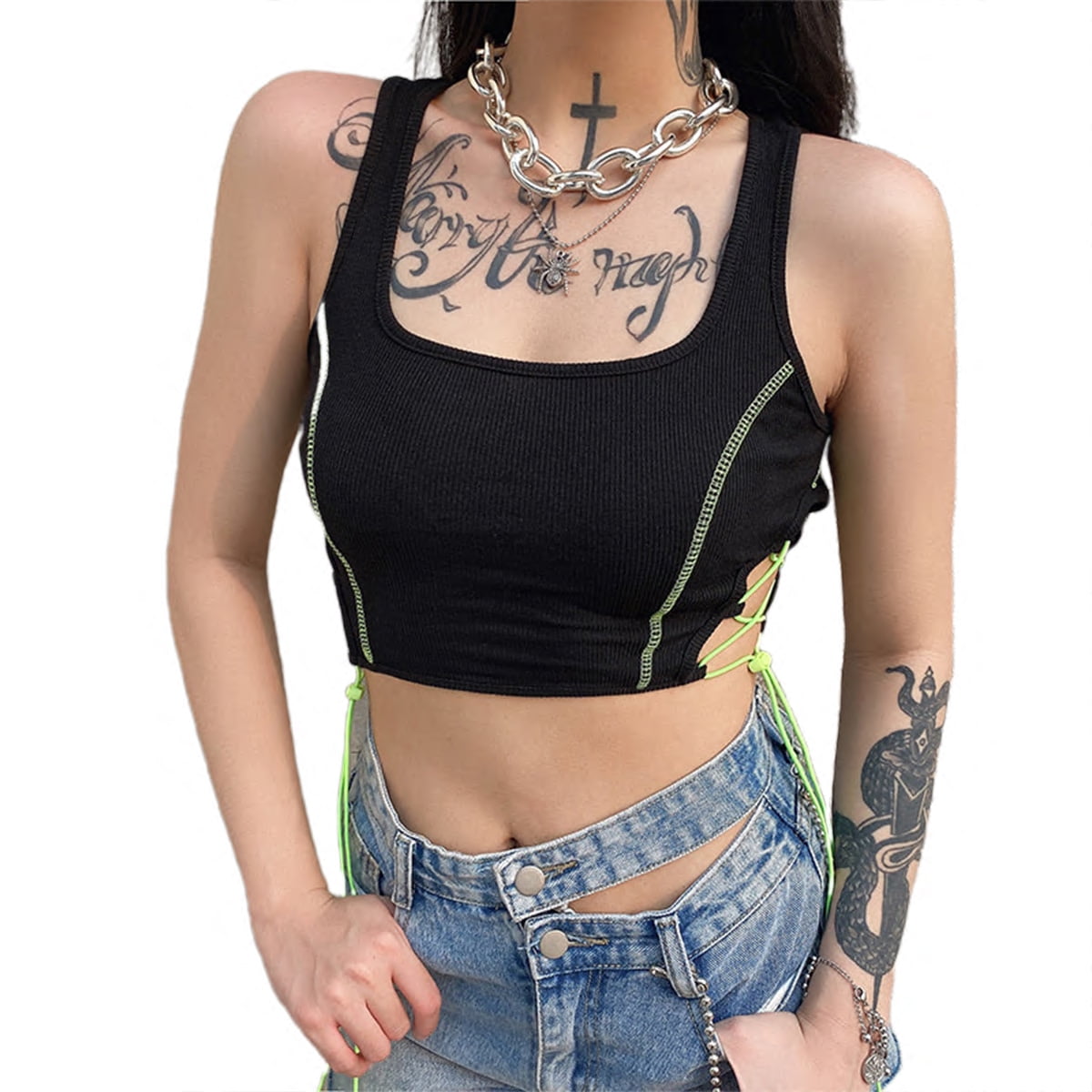 lace up side knitted tank