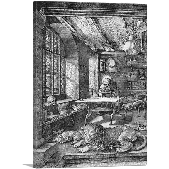 ARTCANVAS Saint Jerome in His Study 1514 Canvas Art Print by Albrecht Durer - Size: 26" x 18" (0.75" Deep)