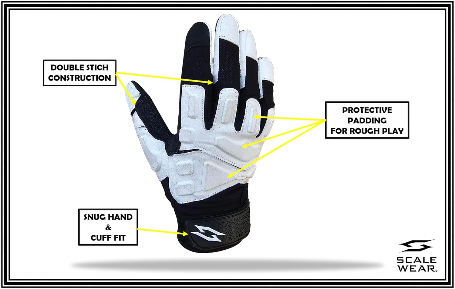 Stealth Football Lineman Gloves Black, Battle College Lineman, Be a Villain Not a Joker with Padded Protection, Youth, Kids, Men, Boys, Small to XXL Sizes