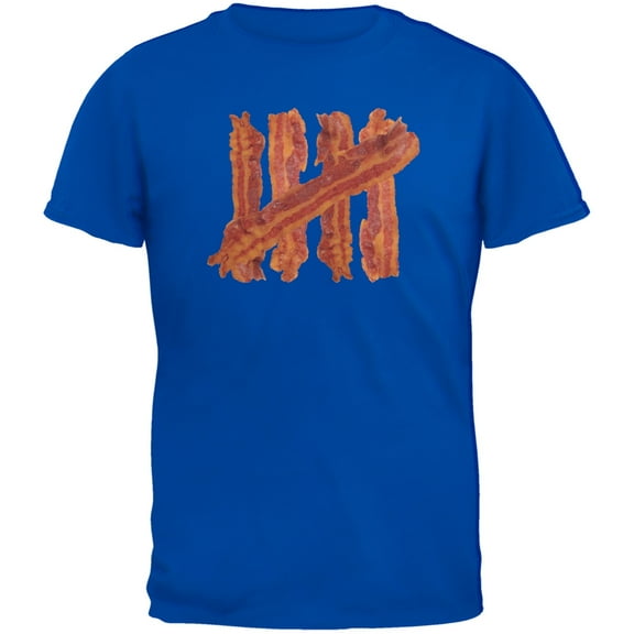 Bacon Strip Tally Marks Blue Adult T-Shirt - Large
