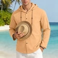 thumbnail image 5 of Chbgutlmr Cotton Linen Shirts for Men Drawstring Long Sleeve Button down Hooded T-Shirts Casual Loose Lightweight Plain TopsLOrange, 5 of 8
