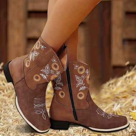 

TALKVE Ankle Heel Boots Style Large Toe Size Embroidered Fashion Ethnic Women s Boots