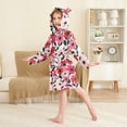 thumbnail image 2 of FORMRS Niños Bathrobe Unisex Hooded Robe Soft Plush Pajamas Sleepwear, Size 10-12T, Pink and Red Flowers, 2 of 7