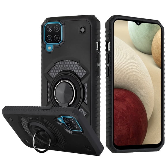 For Samsung Galaxy A12 5G MATRIX Design Magnetic Ring Stand Hybrid Case Cover - Black