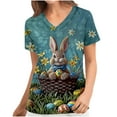 thumbnail image 2 of Kctiaxy Scrubs for Women Funny Casual Rabbit Print Graphic Easter Shirts for Women Short Sleeve V-neck Pullover Work Tee Tops with Pockets, 2 of 5