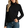 thumbnail image 2 of BaoFuBaoMei Basic Tees for Girls Solid Color Long Sleeve Shirt Tops Embroidery Slim High Neck Fall Outfits for School Daily Wear Outdoor, 2 of 6
