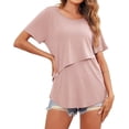 thumbnail image 2 of Oudiya Women Maternity Tops Short Sleeve Nursing Shirts 3 Pack Double Layer Breastfeeding Blouse Pregnancy Clothes S-XXL, 2 of 7