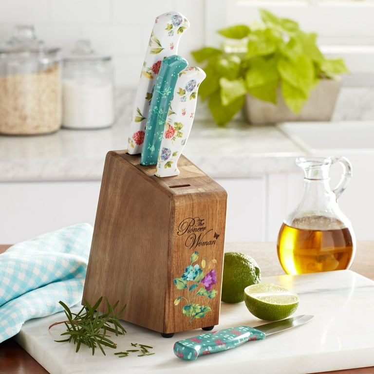 The Pioneer Woman 5-Piece Soap-Dispensing Dish Wand and Palm Brush Set, Floral/Teal