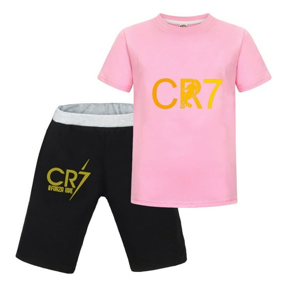 Boys Girls Youth Soccer Set | Cristiano Ronaldo T-Shirt with CR7 Shorts | Summer Sportswear for Kids