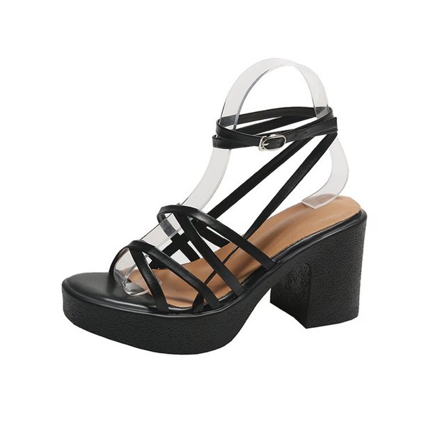 Verano 2023 sandalias de mujer punta abierta tacones altos plataforma zapatos de mujer moda blanco negro mujer tacones gruesos mujer Sandals35 Gao Jinjia LED