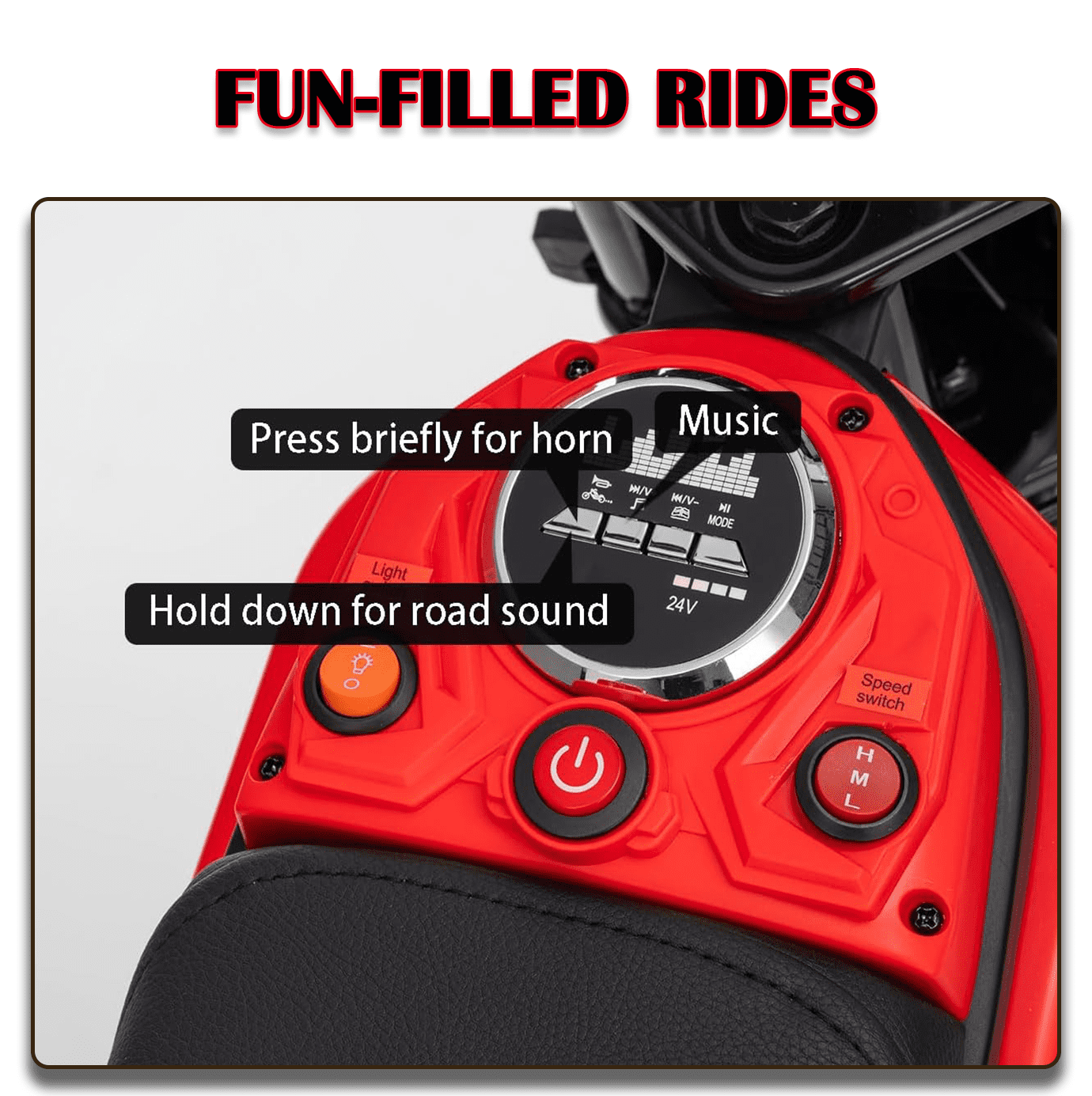 Kids Electric Dirt Bike with LED Safety Lights, 15 MPH Max, 3-Speed Parent Control, 24V Motorcycle, Durable 250W Gear-Safe Motor, Red