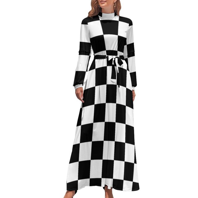 Vestido largo con estampado de cuadros en blanco y negro vestidos de verano para mujer 2024 Vestidos de mujer verano