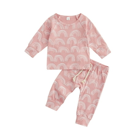 

Diconna Infant Toddler Baby Girl Boy Fall Winter Clothes Pullover Rainbow Sweatshirt Elastic Waist Pants Set Pink 2-3 Years