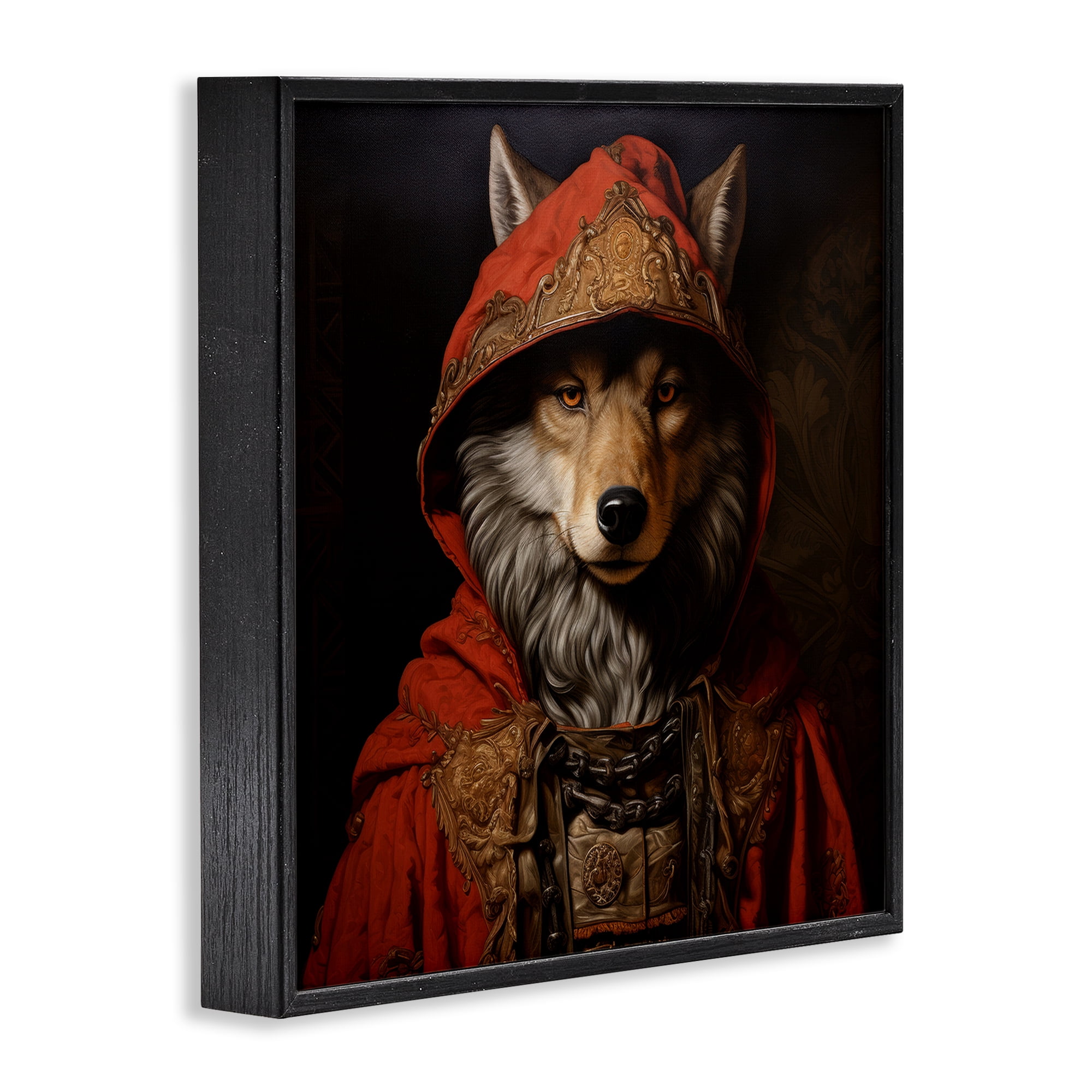 Stupell Industries Wolf with Red Cloak Animals & Insects Painting Black Framed Art Print Wall Art, 24 x 24