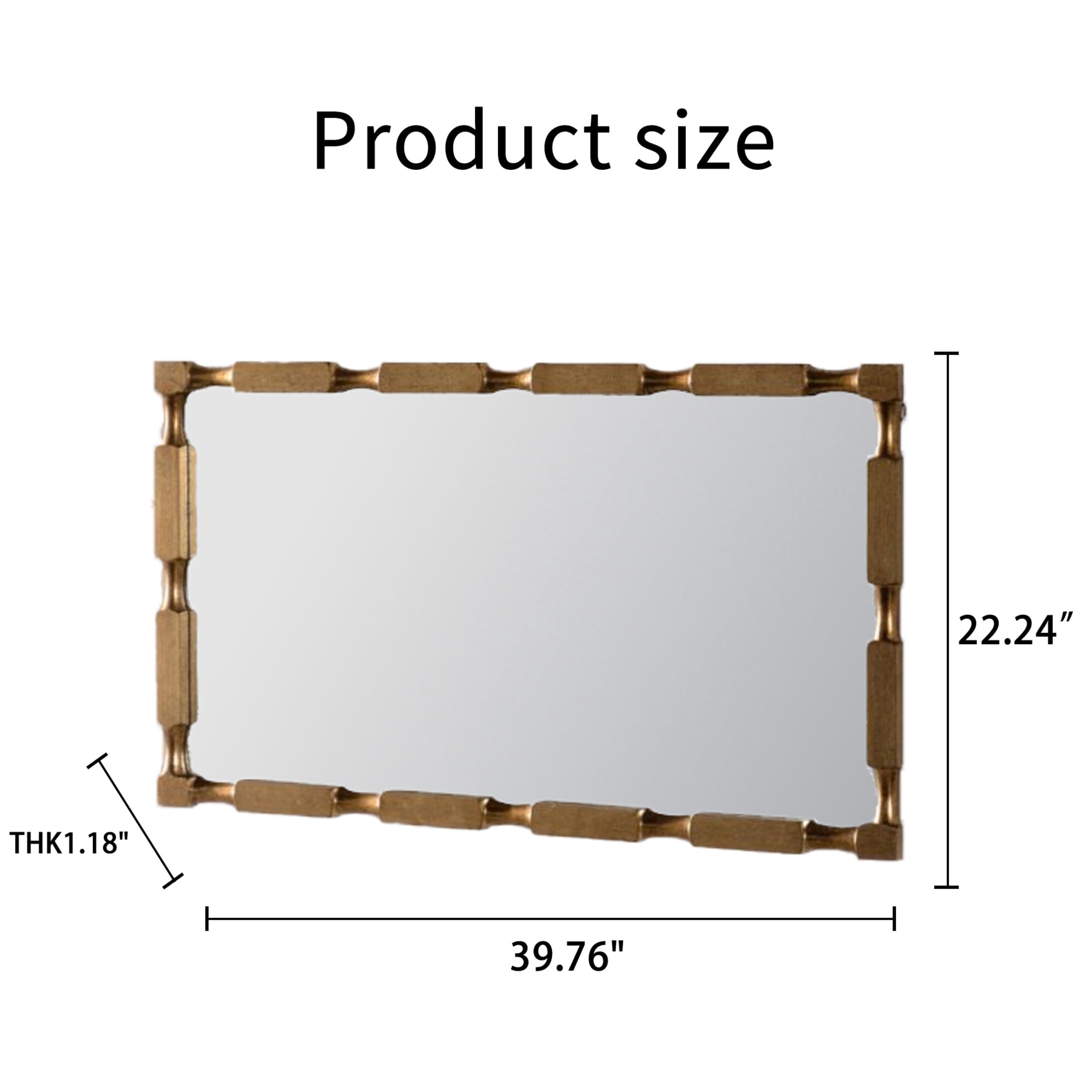 Noble House Valmont Bamboo Rectangular Wall Mirror, Textured Modern Frame for Entryway, Living Room, Gold