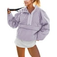 thumbnail image 3 of Veste Matelassée à Col Rond pour Femmes, Manches Longues, Coupe Ample, Demi-Glissière, à Capuche, avec Cordon de Serrage, Violet Pâle, TG, 3 of 7