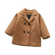 FAIWAD Trench Coat for Toddler Girls Wool Coat Winter Causal Button Peacoat Double Breasted Jacket Overcoat
