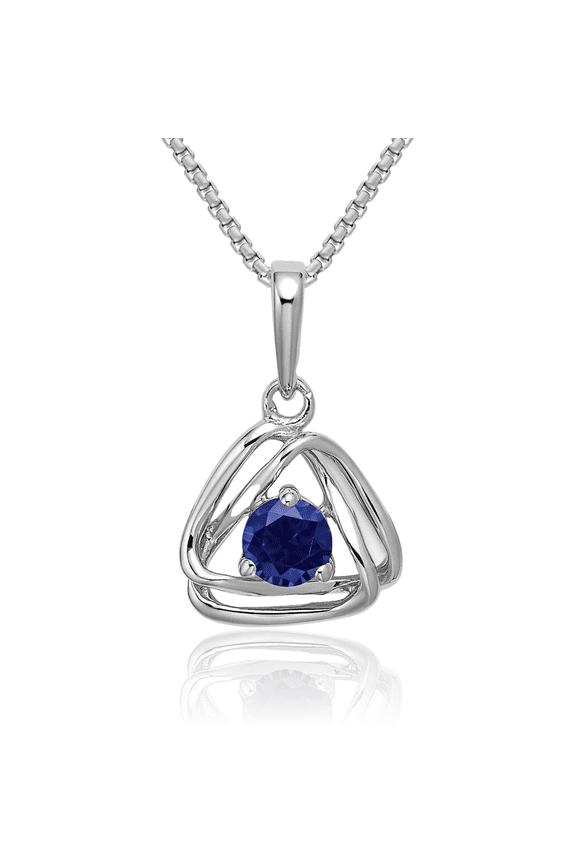14K Solid White Gold Lab Blue Sapphire Triangle Geometric Necklace Charm Gemstone Pendant September Birthstone Jewelry