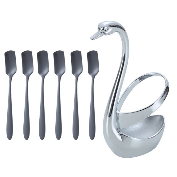Stainless Steel Dinnerware Set Spoons Swan Base Holder for Coffee, Teaspoon, Dessert, Stirring, Stir, Ice Cream, Cake -F
