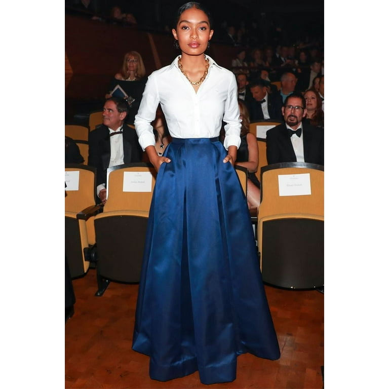 Luxurious Womens Royal Blue Taffeta Maxi Skirt with Two Pockets