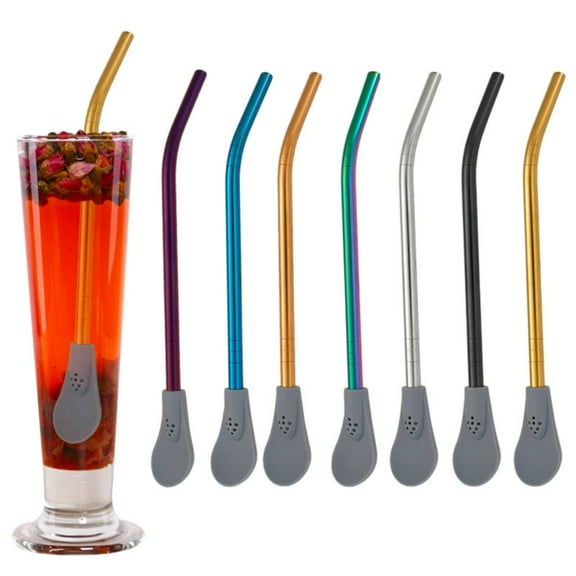 Stainless steel straw spoonReusable Stainless Drinking with Filter Spoons Drinking Stirring Removable Silicone Spoon Head Filter StainlessHomnglonglong