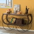 thumbnail image 3 of Vintiquewise QI003898 31 x 51 x 19 in. Two Tier Wagon Style Industrial Wooden & Metal Side Table with Big Wheels, Brown, 3 of 8