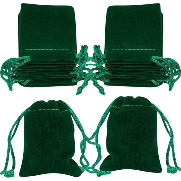 25Pcs 2x2.9Inch Small Velvet Jewelry Bags Drawstring Gift Wrapping Pouches Dark Green Small Gift Bags