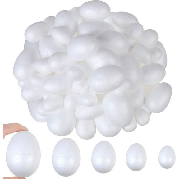 NOGIS 90 Pack Craft Foam Eggs, White Smooth Craft Foam Eggs (5 Sizes Including 0.98/1.38/1.57/1.97/2.36 inch) for Easter, Halloween, Christmas, School, DIY Painting Projects