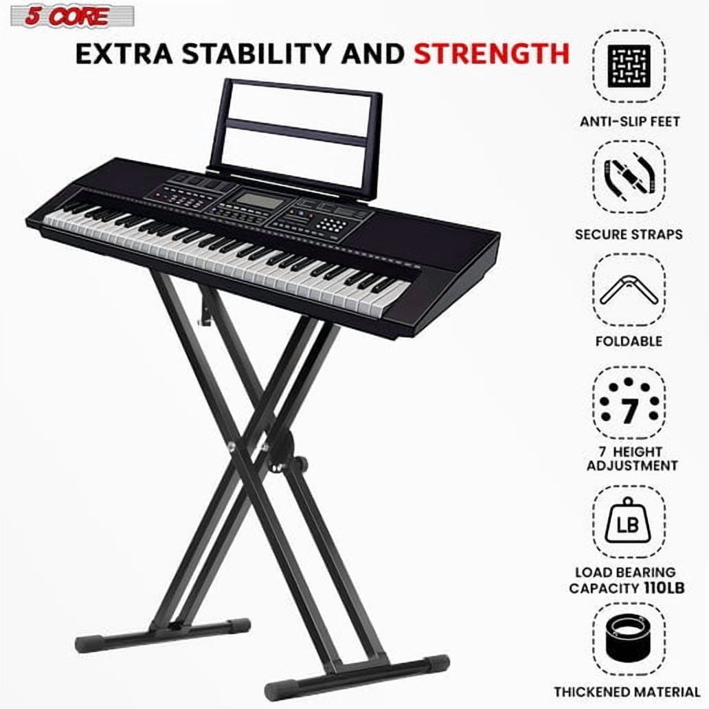 Piano Keyboard Stand Double X Style Heavy Duty Adjustable Digital Electric Piano Riser Durable & Sturdy Music Synthesizer Holder Stands For 61 76 88 Keys w Secure Locking Strap - KS 2X