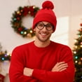 thumbnail image 5 of Red White Beanie Waldo Hat Christmas Pom Pom Striped Knit Hat with Glasses, 5 of 7