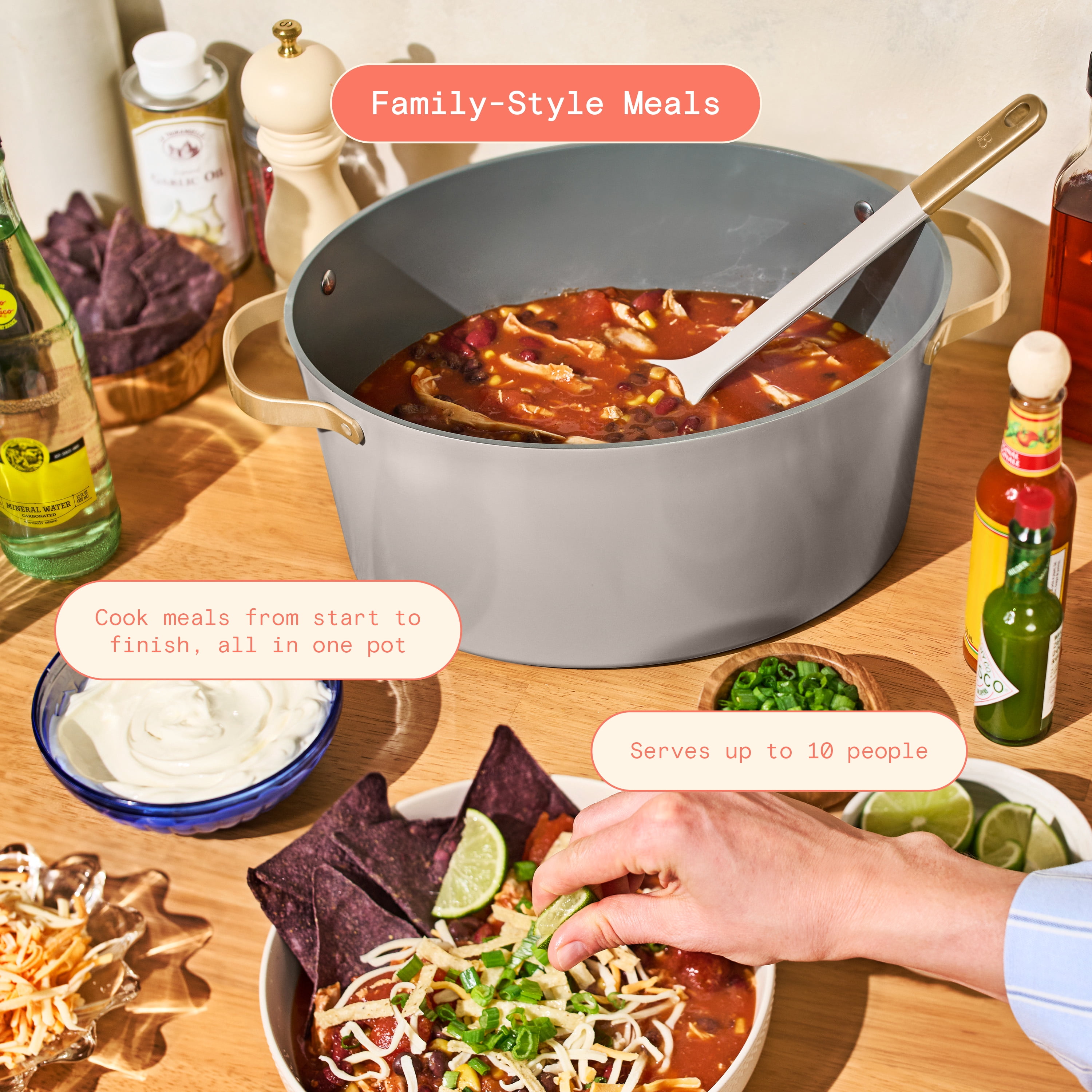 Beautiful 10-in-1, 8 Qt Multi-Cooker with Bamboo Steamer Insert and 7 Preset Functions, Porcini Taupe by Drew Barrymore