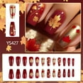 thumbnail image 2 of Fall Maple Leaves Thanksgiving Press on Nails Short Square False Nails With Designs Full Covers Stick on Nails, 2 of 7